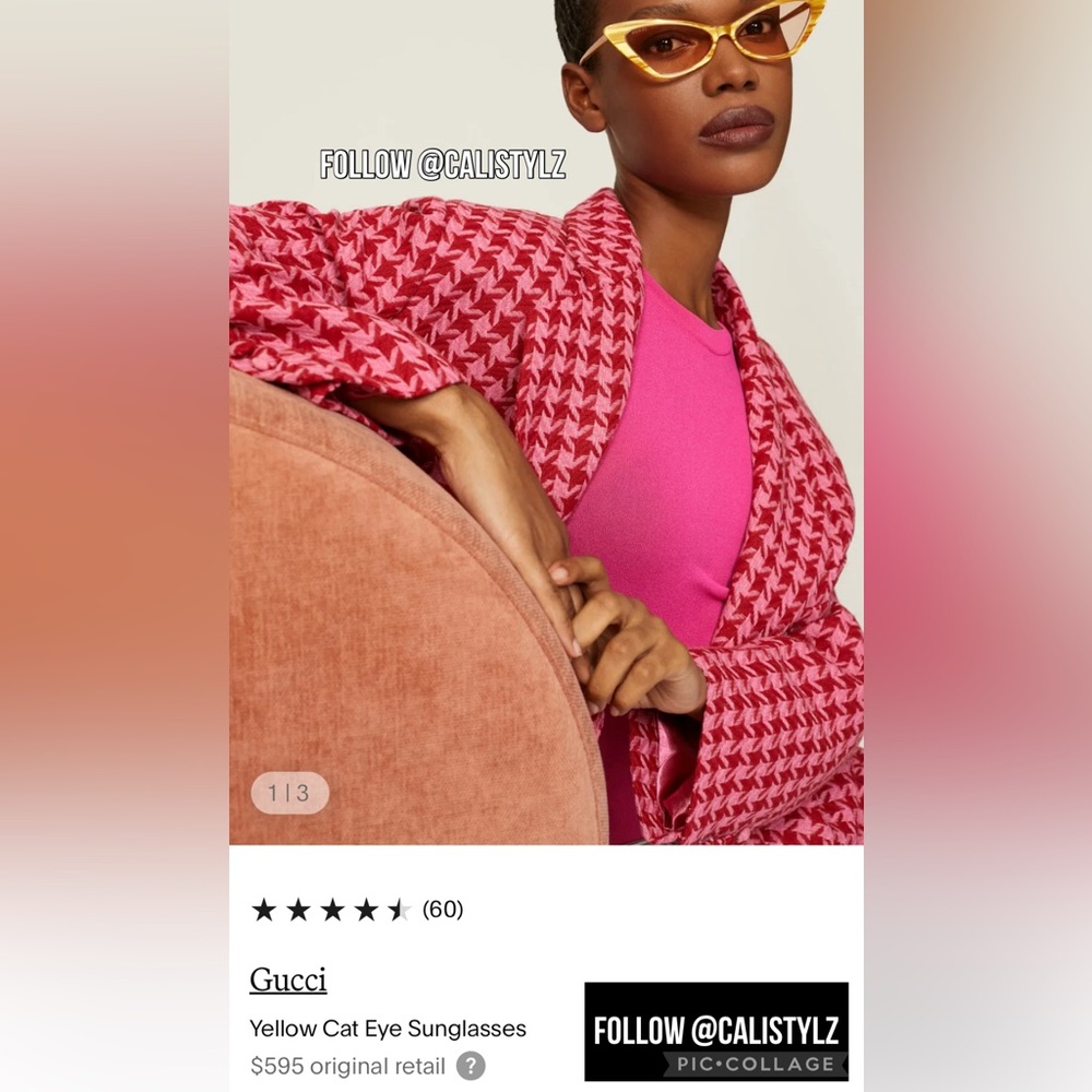 😎 New! Gucci Yellow Cat Eye Sunglasses - Picture 7 of 13
